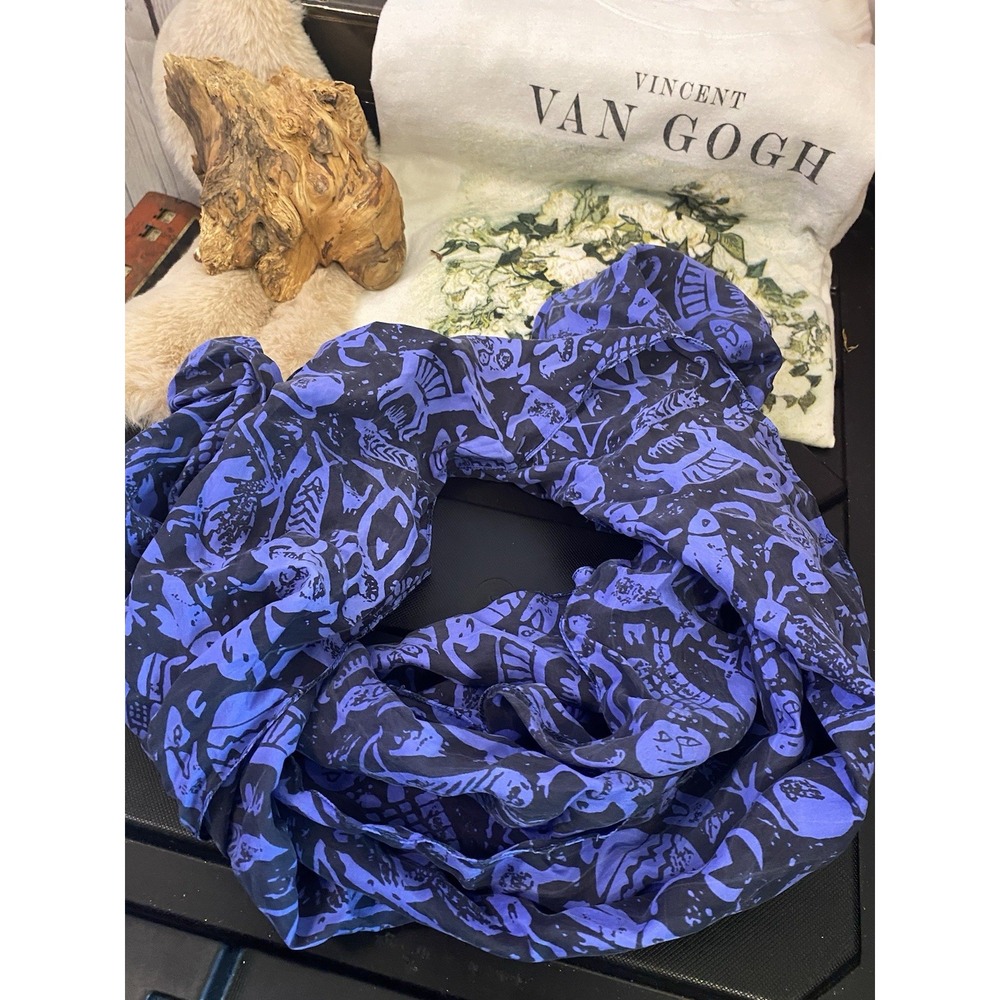 Kiko Graphics All Over Logo Womens Scarves In Black Blue 77x 13‎